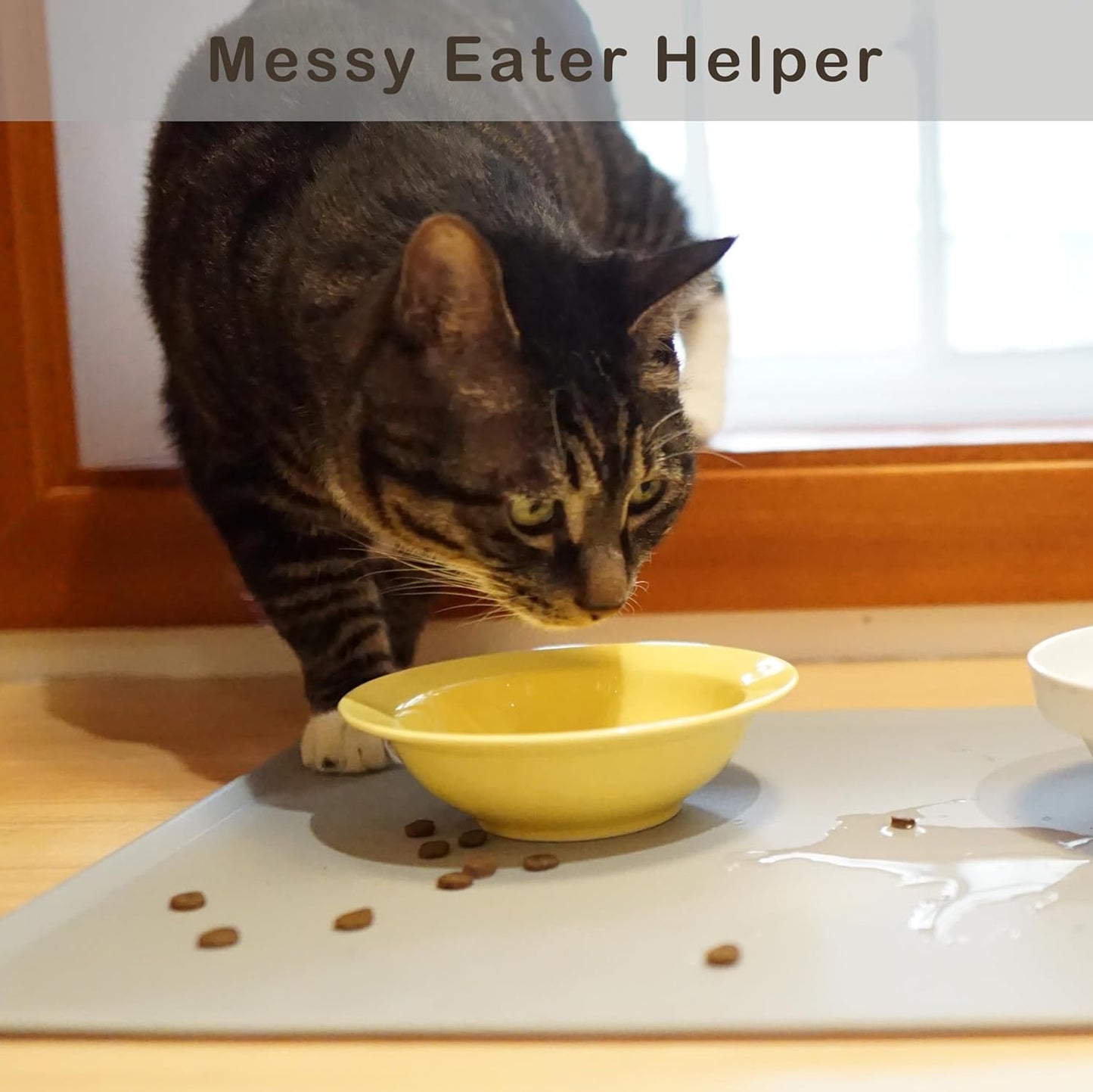 Premium Silicone Dog Food Mat - 19 x 12 Inch,Anti-Slip, Waterproof, Pet Placemat for Food and Water, Prevents Spills, Suitable for Dogs and Cats (Grey)