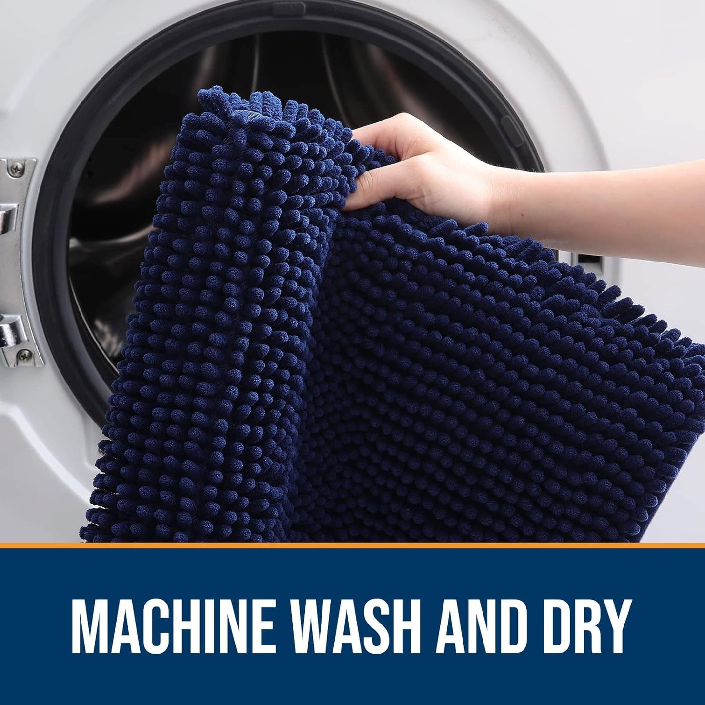 OLANLY Dog Door Mat for Muddy Paws 34x21, Absorbs Moisture and Dirt, Absorbent Non-Slip Washable Doormat, Quick Dry Chenille Mud Mat for Dogs, Entry Indoor Entryway Carpet for Inside Floor, Navy Blue