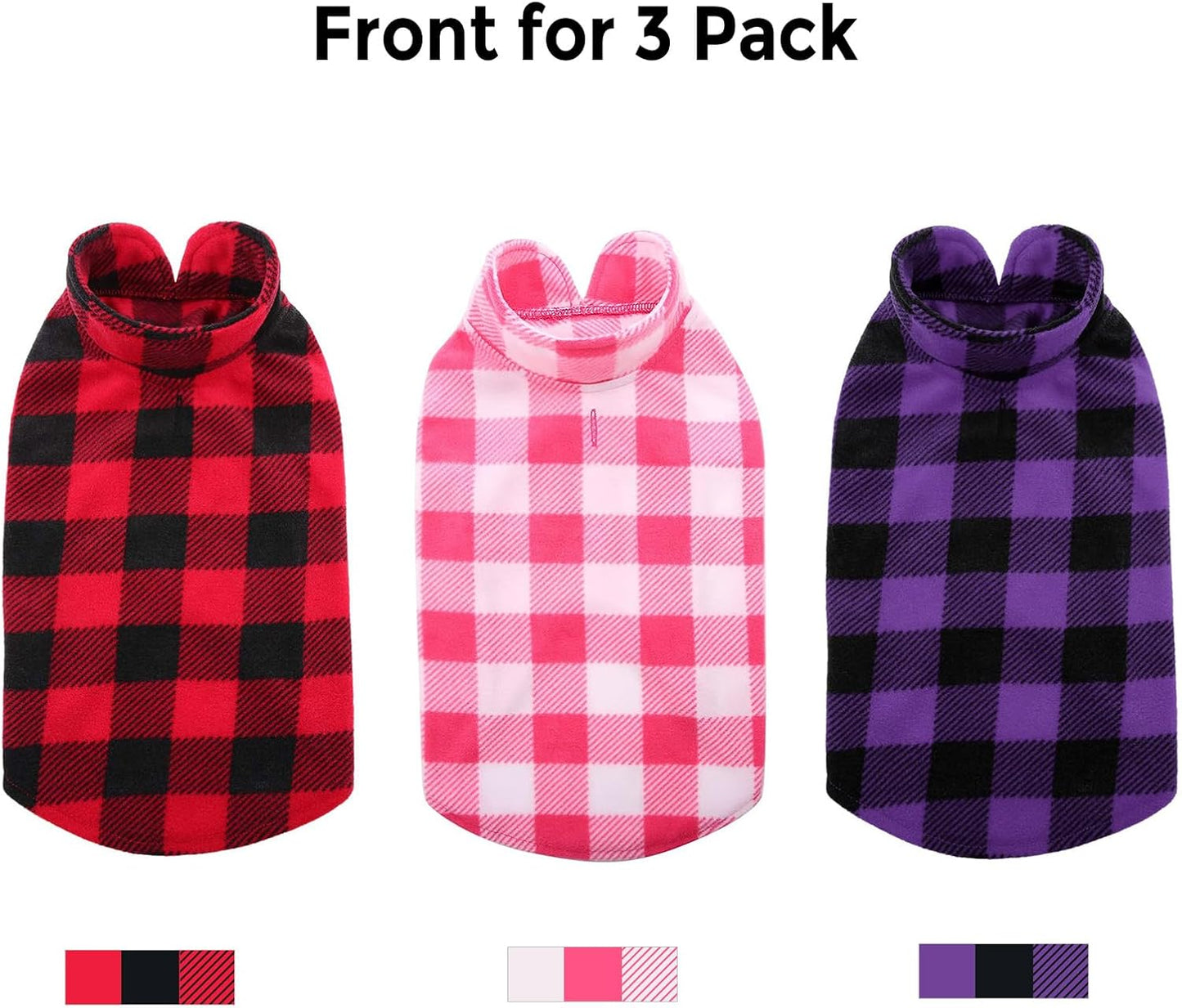 ASENKU Dog Sweater 3 Pack - Plaid Fleece Vest, Soft Comfortable Pet Pajamas, Warm Winter Shirt, Cold Weather Coat Jacket for Small & Medium Breeds