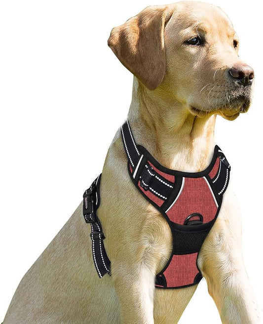 BARKBAY No Pull Dog Harness Front Clip Heavy Duty Reflective Easy Control Handle for Large Dog Walking(Rio Red,M)
