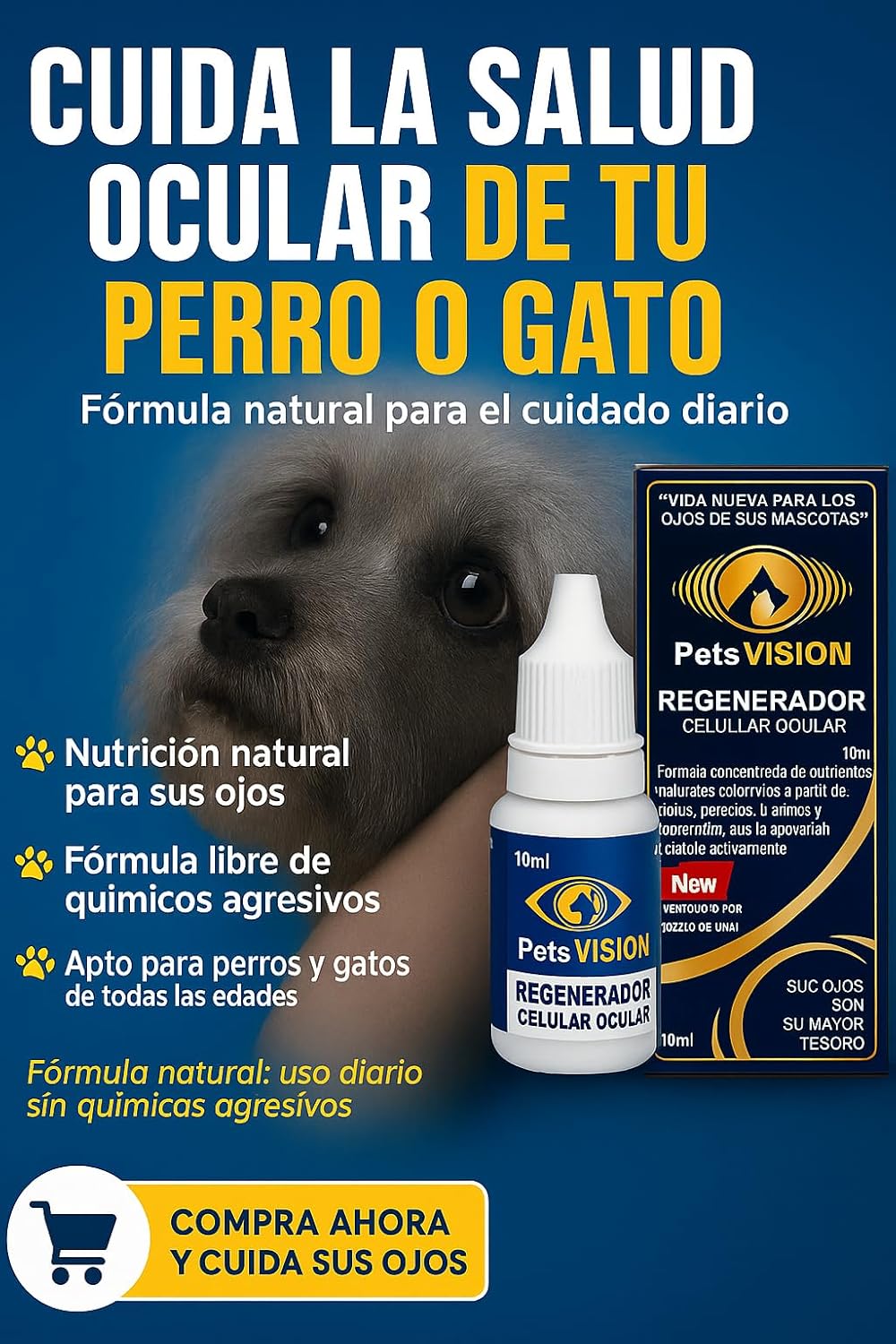Gotas para Los ojos de Tus mascotas – gotas para Perros y Gatos -Pets Vision. Gotas Suave y Segura para USO de las mascotas– 10 ml
