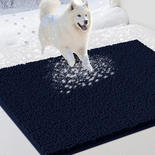 Dog Door Mats for Muddy Paws, Chenille Absorbent Door Mats, Non Slip Heavy Mud Mat for Dogs, Soft Indoor Door Mat for Entryway, Mud Paws, Inside Floor,36" X 24", Navy Blue