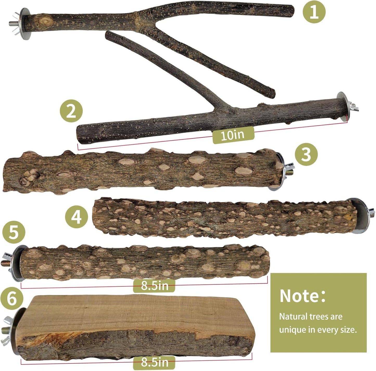 Bird Toys, Natural Parrot Toys for Small Macaws, Budgies, Lovebirds, Finches, Small and Medium Sized Birds Peppercorn Wood Apple Tree Perch Wood Set