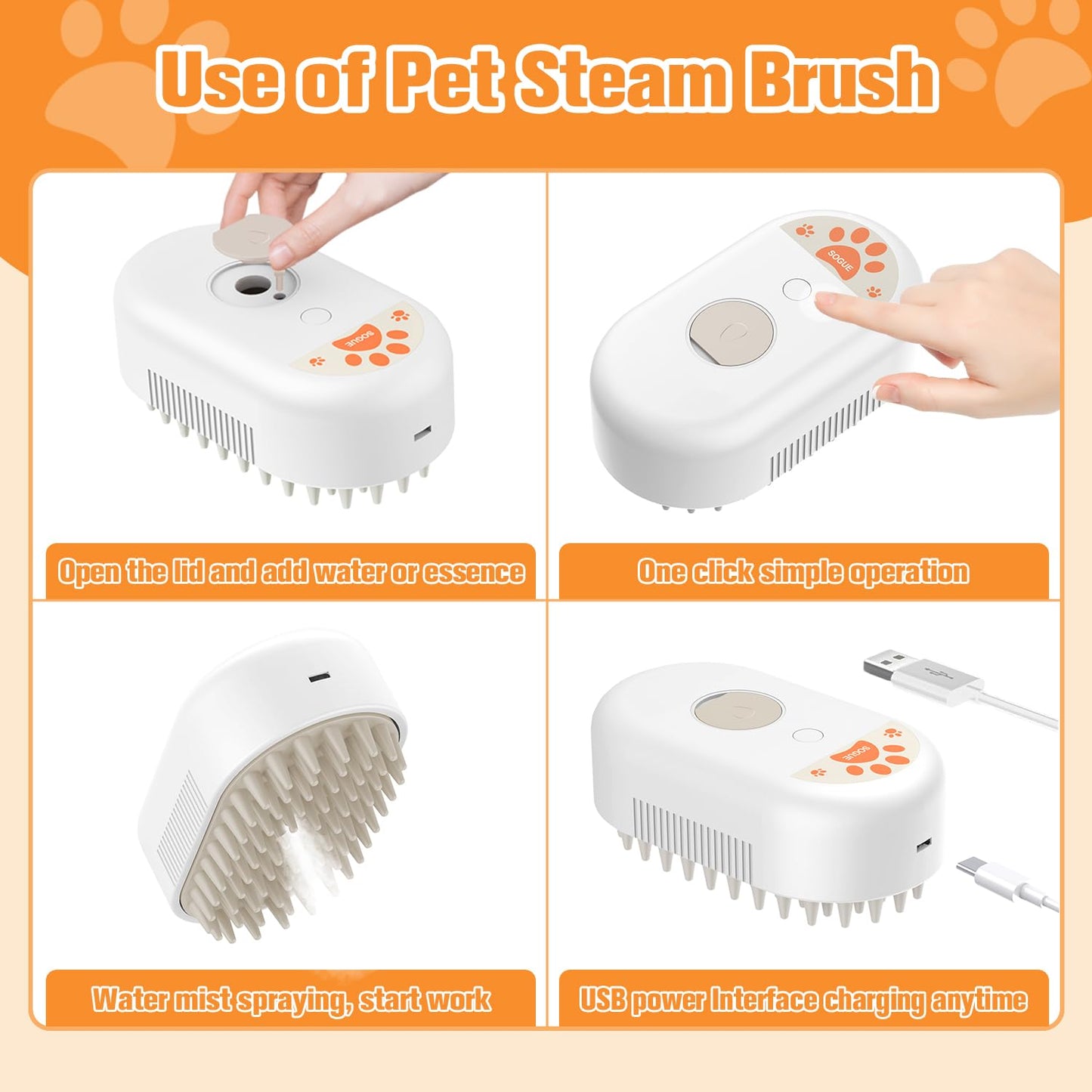 Cat Steam Brush,Rechargeable Pet Steam Brush for Cats Dogs,Silicone Dog Brushes for Short&Long Haired Dogs,3 In 1 Pet Hair Remover Tool for Massage Grooming,Cleaning,Shedding White