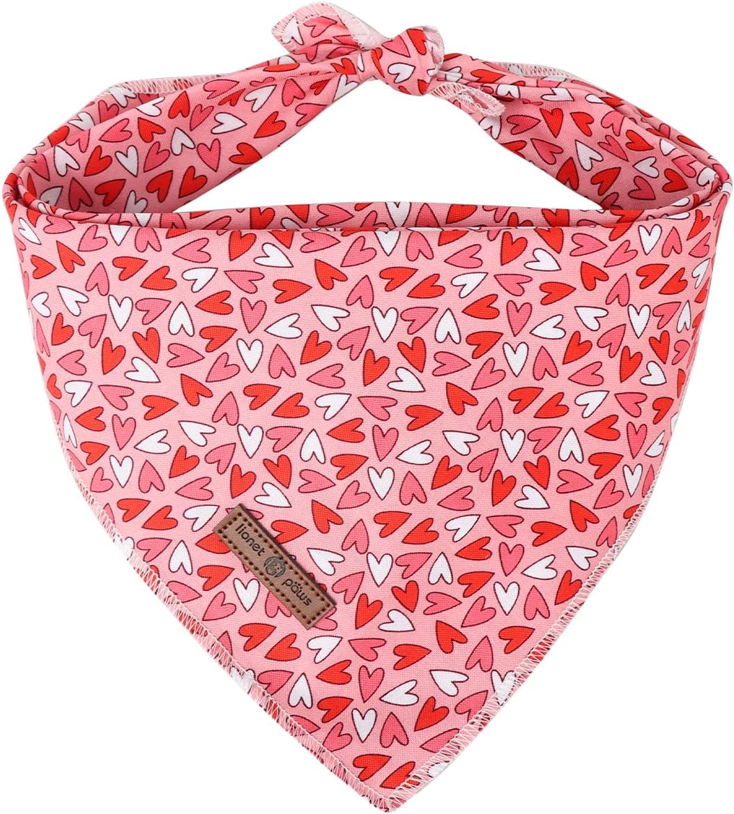 Lionet Paws Valentine Dog Bandana for Small Medium Dogs,Pink Hearts Dog Kerchief Washable Dogs Triangle Bibs Scarf for Girl or Boy