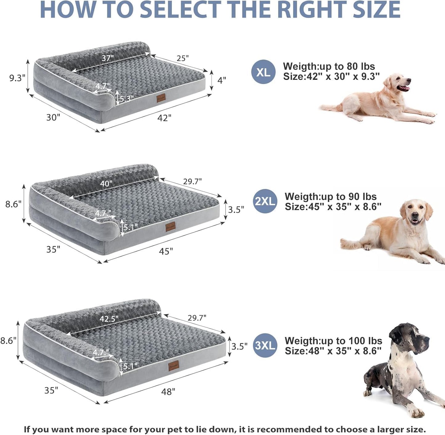 BFPETHOME Orthopedic Dog Beds for Extra Large Dogs, Waterproof Sofa XXL Dog Bed with Sides, Non-Slip Bottom and Egg-Crate Foam Big Pet Couch Bed with Washable Removable Cover,Pet Bed for Large Dogs