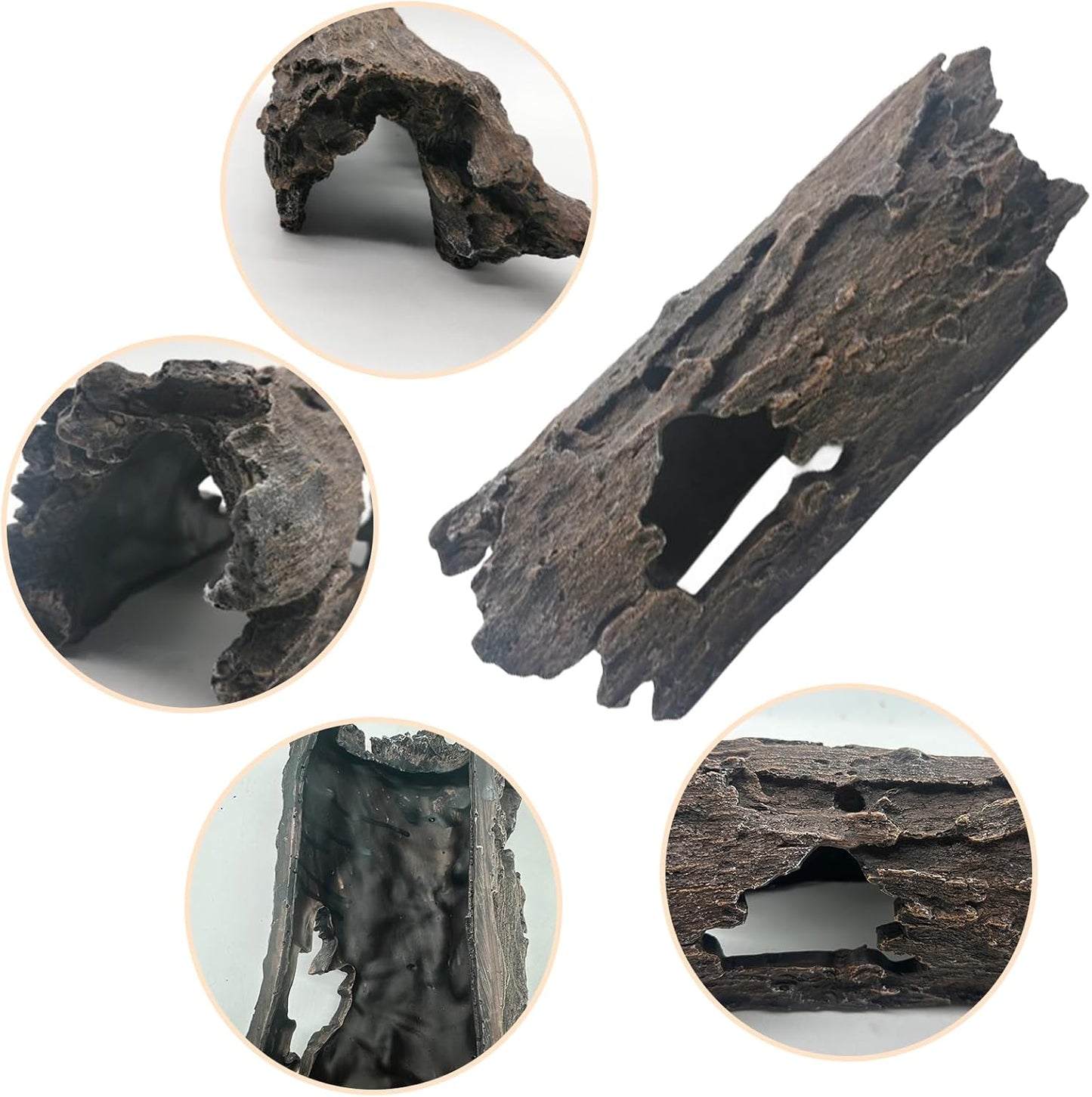 Tfwadmx Bearded Dragon Hide, 13.5" Large Reptile Hideout, Resin Simulated Hollow Log for Aquarium, Betta Fish Hideout, Reptile Tank Accessories for Corn Snakes, Young Ball Pythons, Geckos, Axolotls