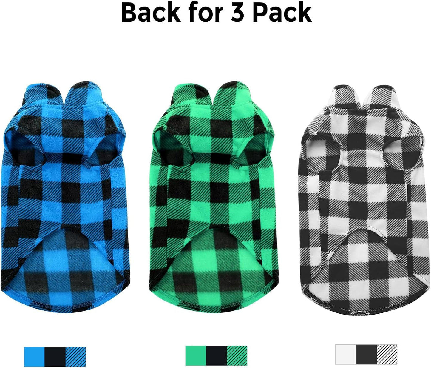 ASENKU Dog Sweater 3 Pack, Plaid Dog Fleece Vest, Soft Comfortable Pet Pajamas, Warm Winter Dog Shirt, Cold Weather Coat Jacket Pet Clothes for Small & Medium Dog Breeds