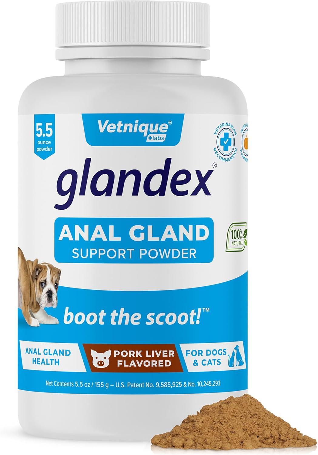 Vetnique Labs Glandex Dog Fiber Supplement Powder for Anal Glands with Pumpkin, Digestive Enzymes & Dog Probiotics for Digestive Health - Vet Recommended - Boot The Scoot (Pork Liver, 5.5oz Powder)