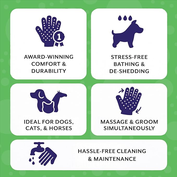 H HANDSON Pet Grooming Gloves - Patented #1 Ranked, Award Winning Shedding, Bathing, & Hair Remover Gloves - Gentle Brush for Cats, Dogs, and Horses (Mono Green, Junior)