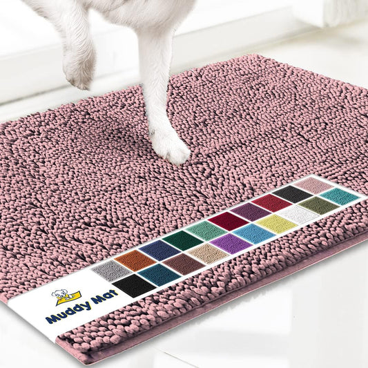 Muddy Mat® Original Dog Door Mat for Muddy Paws, Super Absorbent Microfiber, Non-Slip Washable Pet Rug, Quick Dry Chenille Entryway Carpet, Machine Washable Indoor Outdoor mat, Pink 19"x30"