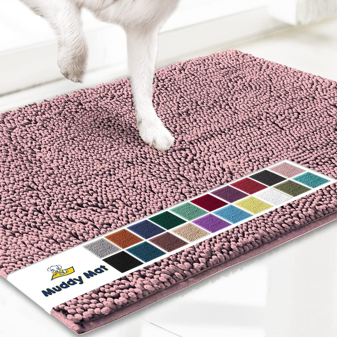 Muddy Mat® Original Dog Door Mat for Muddy Paws, Super Absorbent Microfiber, Non-Slip Washable Pet Rug, Quick Dry Chenille Entryway Carpet, Machine Washable Indoor Outdoor mat, Pink 48"x72"