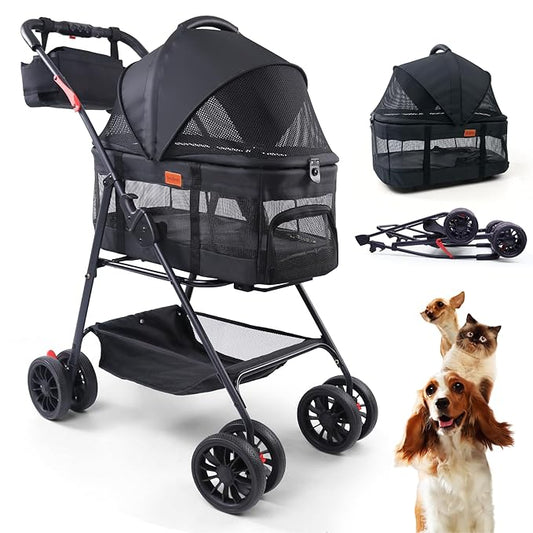 Pet Stroller for Small Dogs Cats with Wheels, Detachable Carrier, Max Load 33 lbs, Easy Folding, Compact Portable, Dog Carriage Cart Car Seat 3 in 1