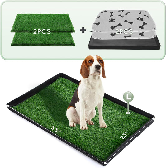 Dog Grass Pad with Foldable Dog Litter Box,Large Liner Base for Balcony，Ultra-Absorbent Artificial Grass Pads for Dogs Pee Pad Holder, Potty Training, 2 PCS Reusable Pee Pad