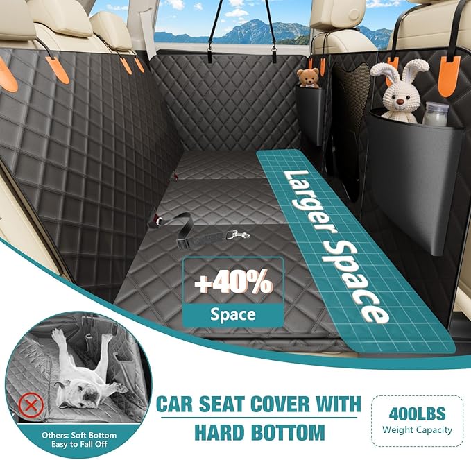 Waterproof Dog Car Seat Cover for Back Seat – Heavy Duty Back Seat Extender for Dogs with Hard Bottom, 7-Layer Protection, Non-Slip & Scratchproof, Easy to Install (Black)