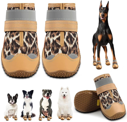 Dog Shoes for Large Dogs, Medium Dog Boots & Paw Protectors for Hardwood Floors, Outdoor Dog Booties for Hot Pavement Winter Snow Hiking, Waterproof Dog Shoes with Reflective Strips Size 7
