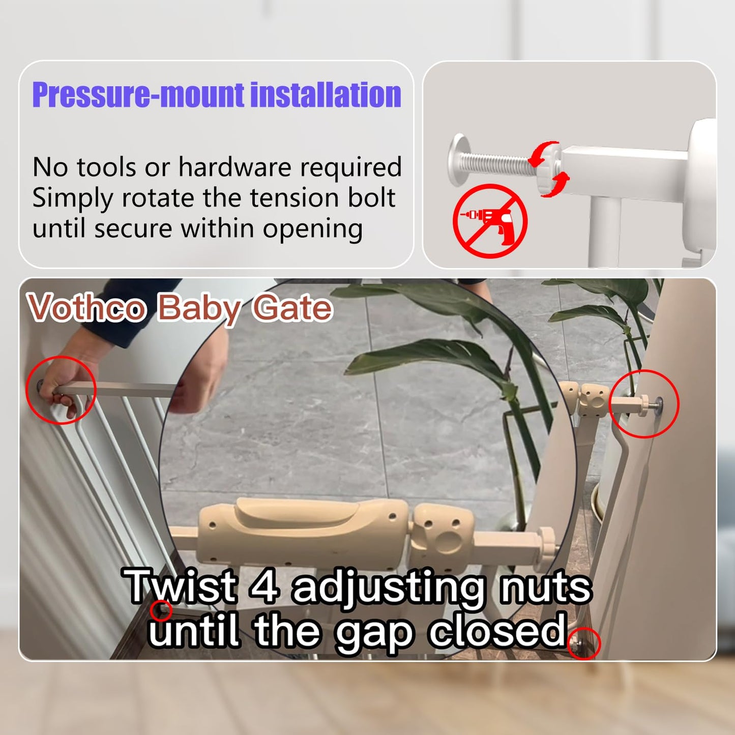 Extra Wide Baby Gate 85.8-90.5 Inch, Pressure Mounted No Drilling, for Stairs & Doorways, Metal White Indoor Safety Gate for Kids and Dogs