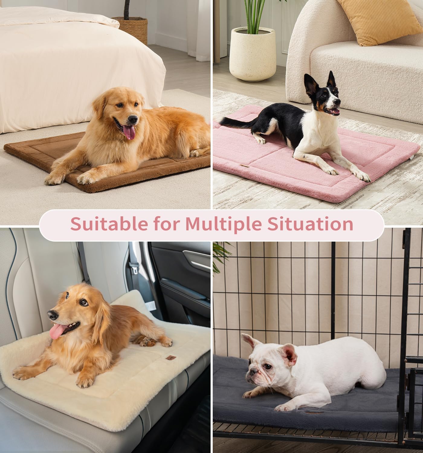 MADE 4 PETS Dog Crate Pad Bed for Large Dogs, Washable & Reversible, Anti-Slip Kennel Mat for Cozy Sleeping, Soft Fluffy Dog Bed for Indoor & Outdoor Use, 36"x27", Pink