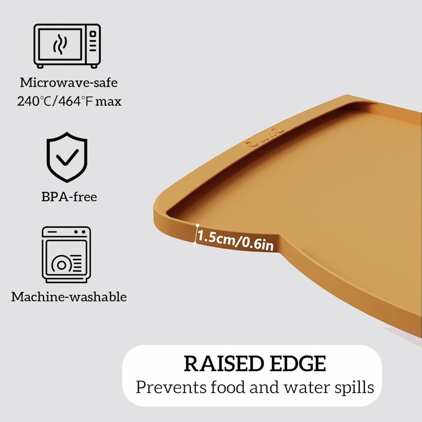 OHMO Dog Food Mat(Honey, 24 * 15'') w/Residue Collection Pocket Silicone Pet Feeding Mat for Floor High Edges Anti Spills Waterproof Cat Water Bowl Tray, Easy Clean Placemat