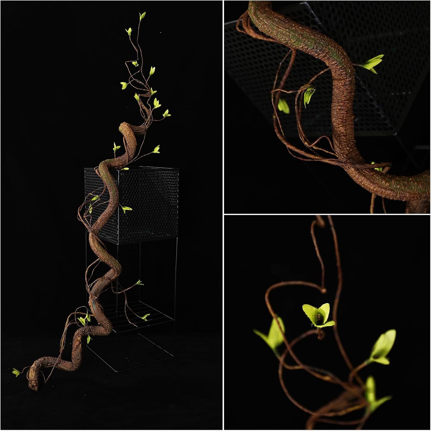 63in Bendable Thick Artificial Tree Branches Faux Wood Tree Trunk Twigs Grapevines Moss Plants Garland With Green Leaves For Wall Hanging Reptile Climbing Halloween Outdoor Arch Home Garden Decoration