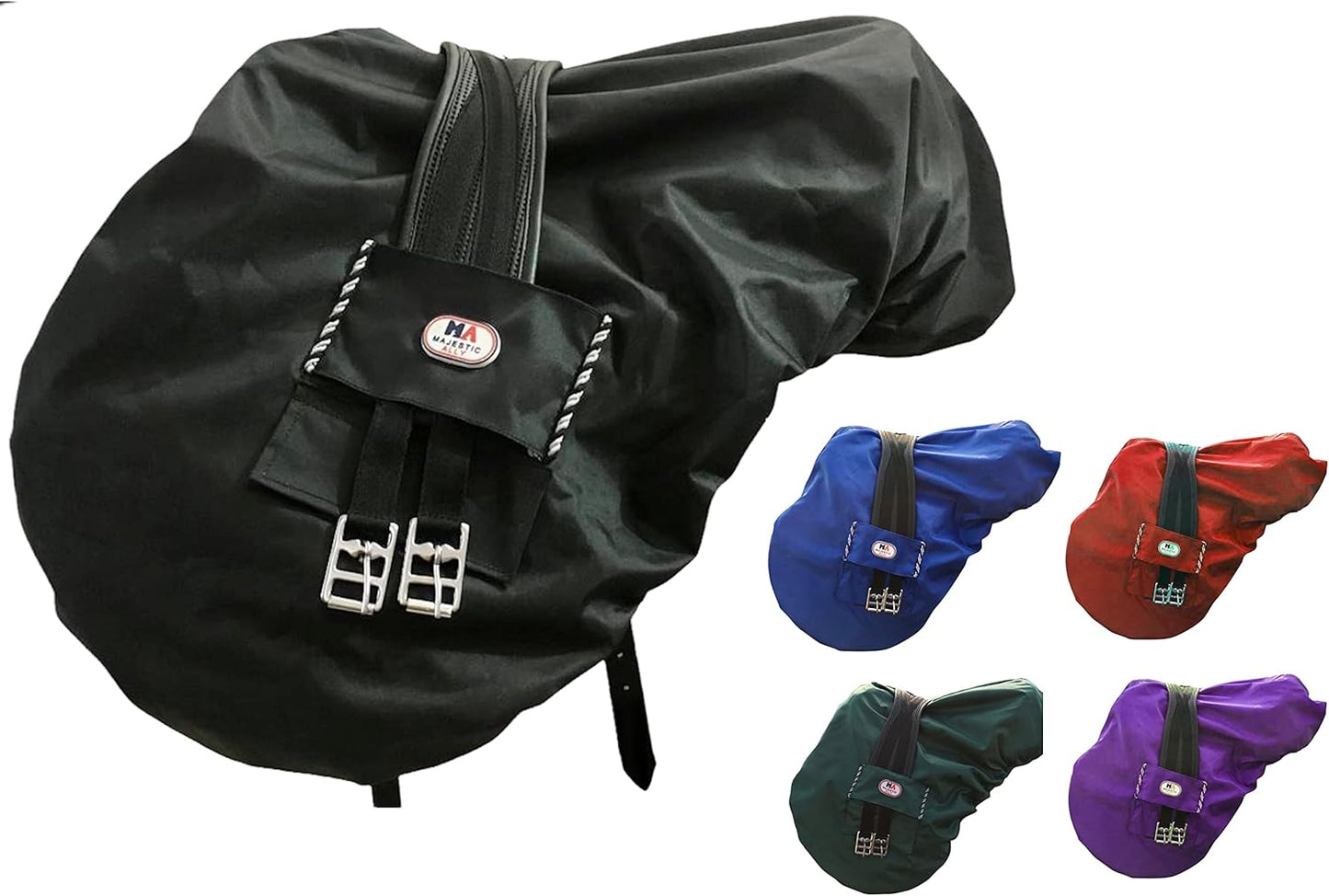 Majestic Ally Nylon Waterproof Fleece Lined Ride On English Saddle Cover-Multiple Color (Black)
