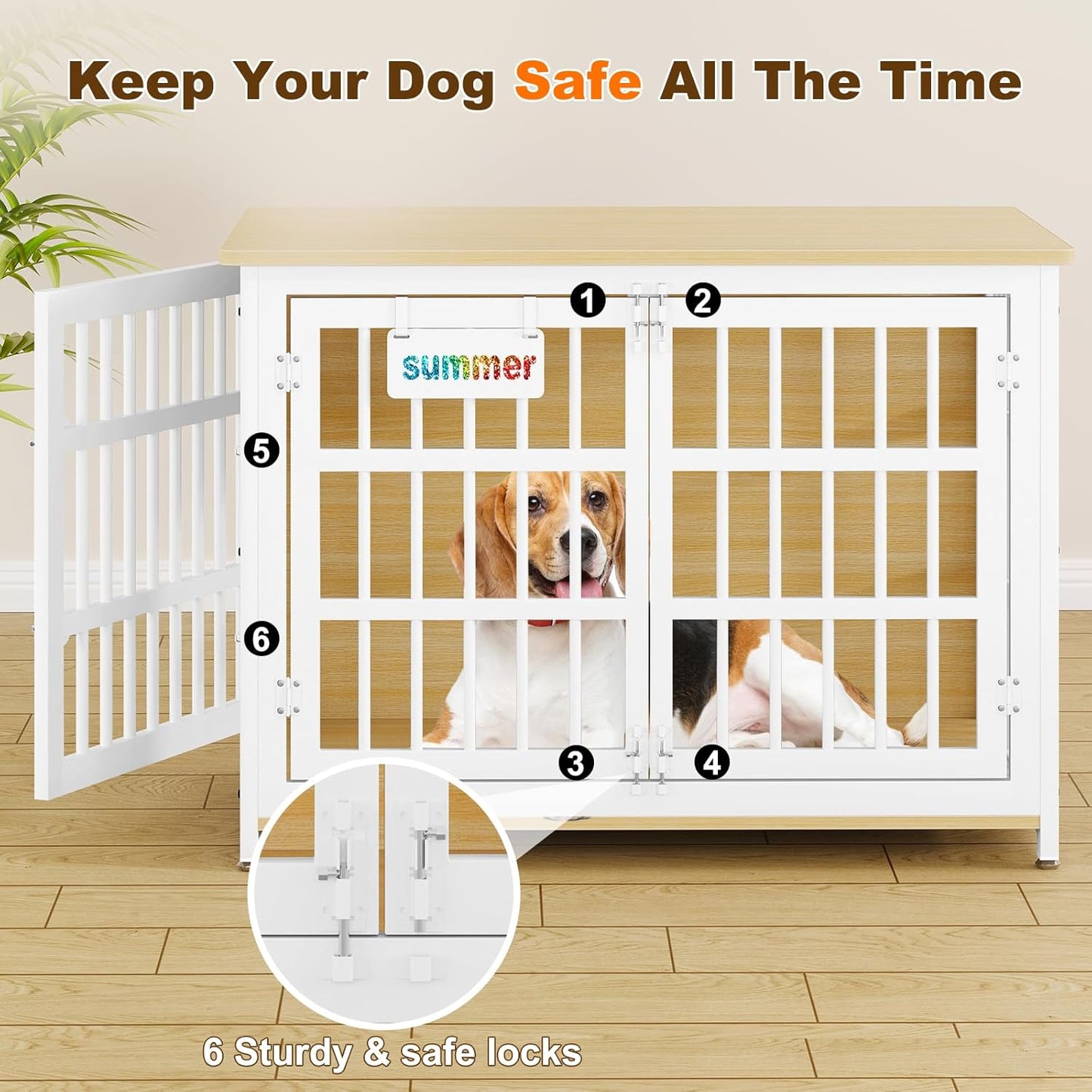 EasyCom Heavy Duty Dog Kennel Indoor with Name Tag, 41" Dog Crate Furniture for Medium Dogs, Double-Doors Sturdy Metal Dog Cage for Anxiety Dog, Decorate House as TV Stand, End Table, Bedside Table