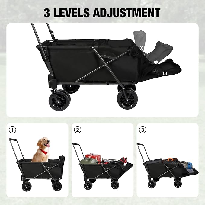 REDCAMP Folding Dog Wagon Cart with Tailgate Heavy Duty, 220L Large Collapsible Utility Cart Dog Stroller with Extendable Rear End for Sports Shopping Pet, Dark Black