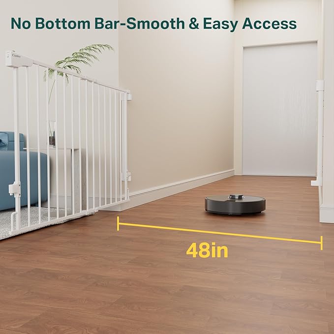 Cumbor 31.6-48" No Bottom Bar Baby Gate for Stairs, 2-in-1 Auto Close Dog Gate Indoor, Hardware Mounted Pet Gate for Doorways with Large Walk Thru Door, Child-Proof Safety Gate for Kids (White)
