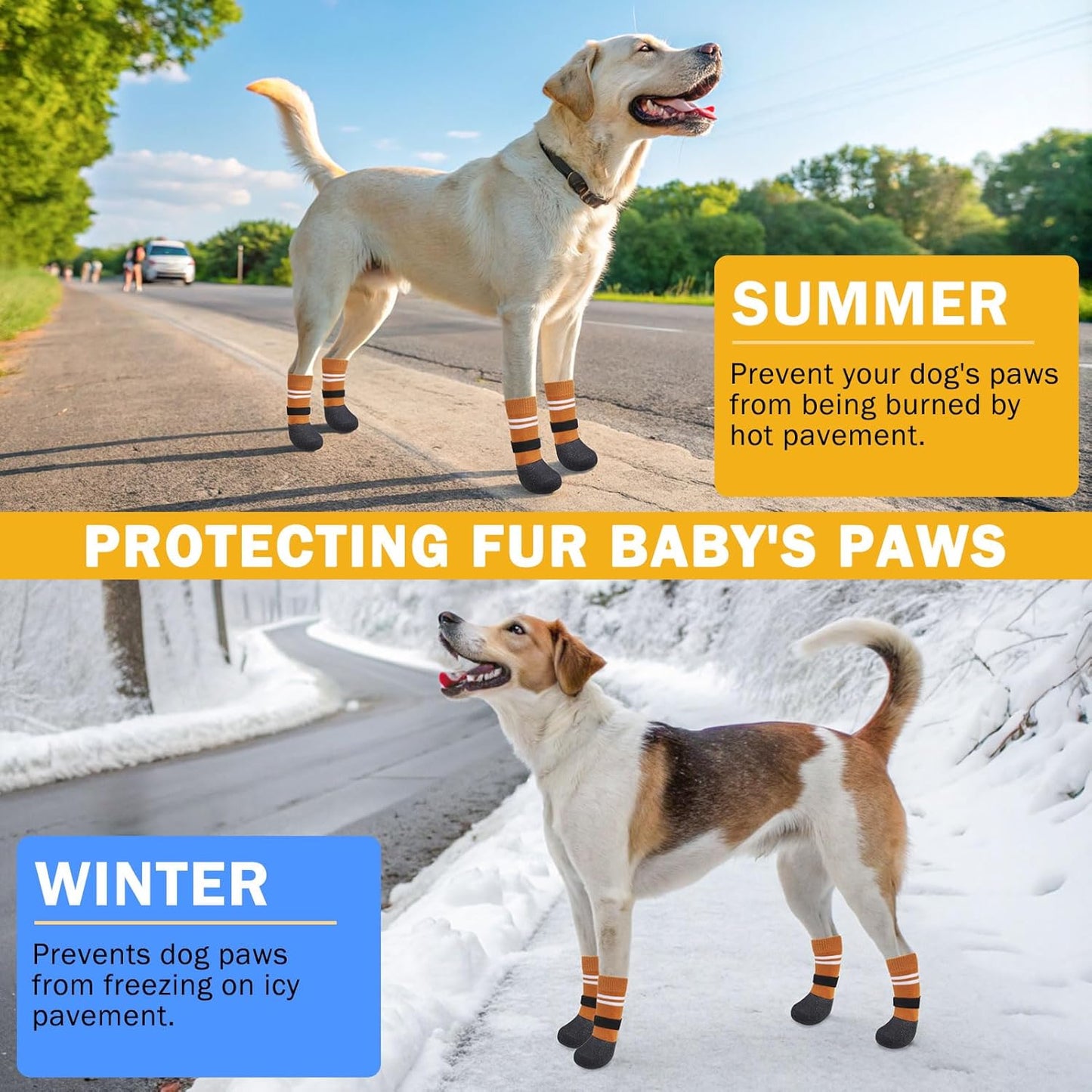 SCENEREAL Anti Slip Dog Boots & Paw Protectors for Hardwood Floor, Extended Dog Socks to Prevent Licking Paws, Waterproof Pet Snow Rain Shoe for Winter Medium Senior Dogs, Khaki M