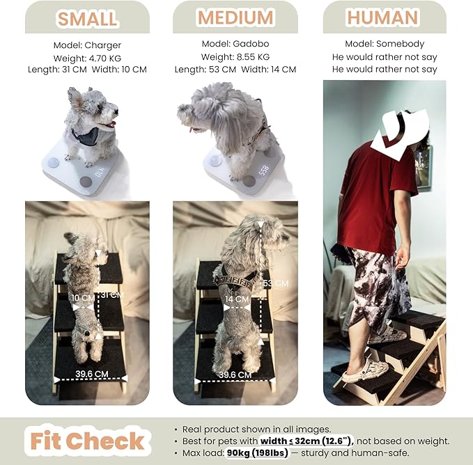 MEWANG Wood Pet Stairs & Ramp for Small/Medium Dogs and Cats, Aging Pets – 3-in-1 Foldable, Portable, Non-Slip Pet Ladder for Tall Beds, Couches,Cars–Holds Up to 220 lbs (31.5" L x 17.2" W x 25.0" H)