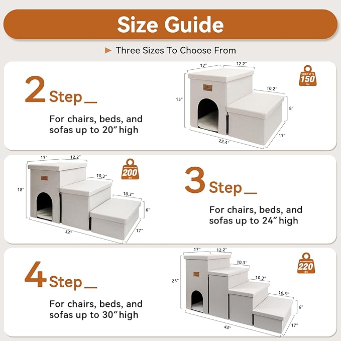 Dog Stairs with Condo 15" H, 2-Step Wider Dog Steps for Small/Medium/Large Old Dogs Cats, Folding Sturdy Storage Pet Stairs Climbing Bed Couch, Ramp for Car Hold Up to 150 lbs, Beige
