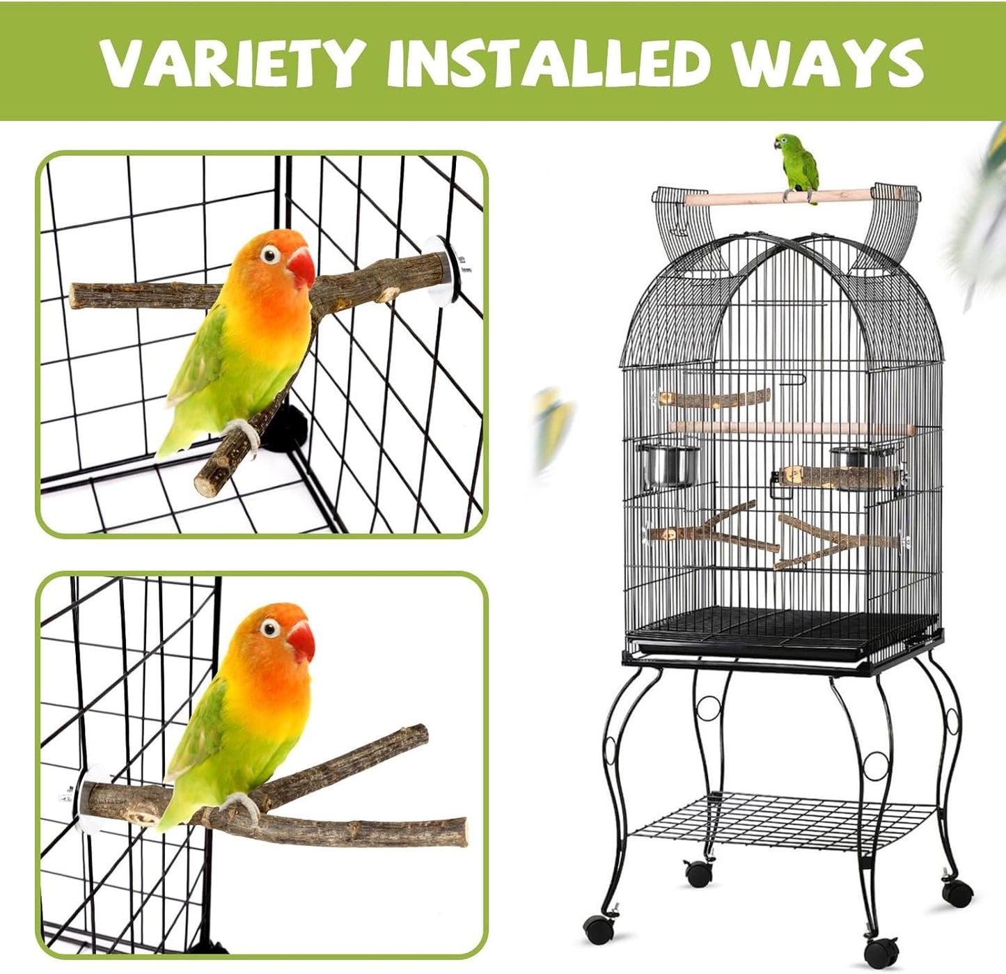 Natural Wood Bird Perches for Cage, Parrot Perch Stand & Platform, Bird Cage Accessories for Parakeets, Cockatiels, Conures, Lovebirds (Brown, Essential Perch Bundle - 5PCS)