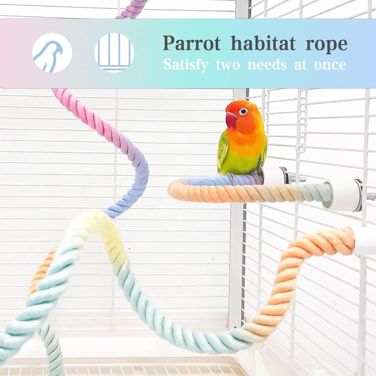 3pcs Gradient Colorful Bird Rope Perch Stand,Bird Cage Climbing Rope Toys Accessories,Bendable Climbing,Parakeet Lovebirds Cockatiels Budgies Play (15.7'',23.6'',39.3''B)