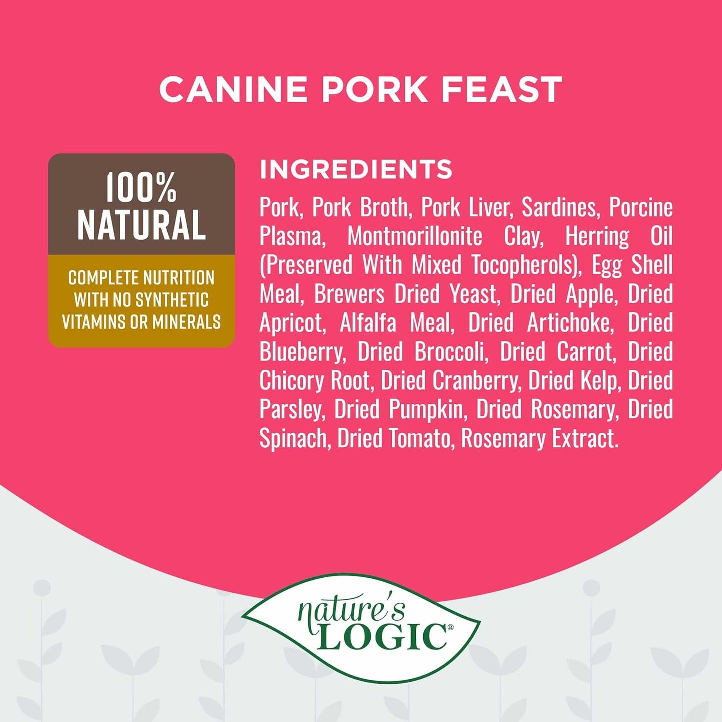 Nature's Logic Grain-Free Canned Dog Food - 95% Animal Proteins - 100% Natural Wet Dog Food Cans - No Common Allergens - All Life Stages - Ideal for Sensitive Dogs - Pork (13.2 oz, 12 Pack)
