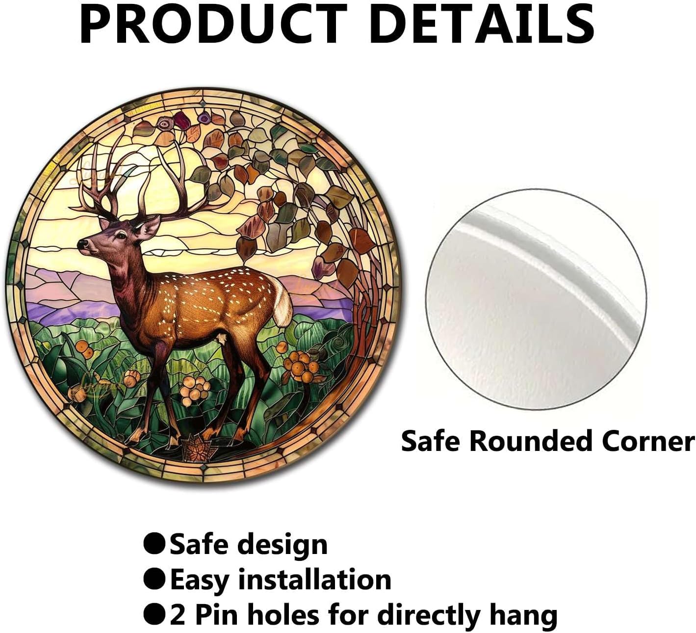 Lygond Metal Sign Tin Sign Circular Stained Glass Deer Vintage Sign for Restaurant 8×8 Inches