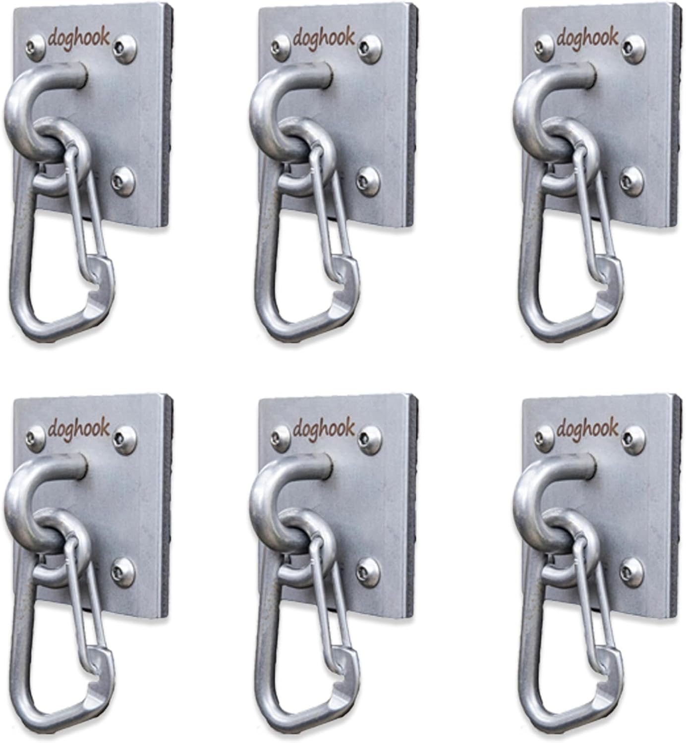 Canine Hitch- Secure Dog Leash Parking Wall Large Hook with Clip 6 Pack - Tie Out Stainless Steel & ABS Mounting Plate for Strength - Practical Lead Management for Home & Business