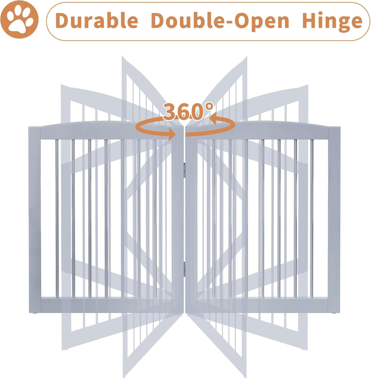 Freestanding Pet Gate for Dogs, Foldable Wooden Dog Gate for House, Indoor Dog Gate for Doorways, Stairs, Gates for Dogs Indoor, Support Feet Included, 24" Height 3 Panels, Grey