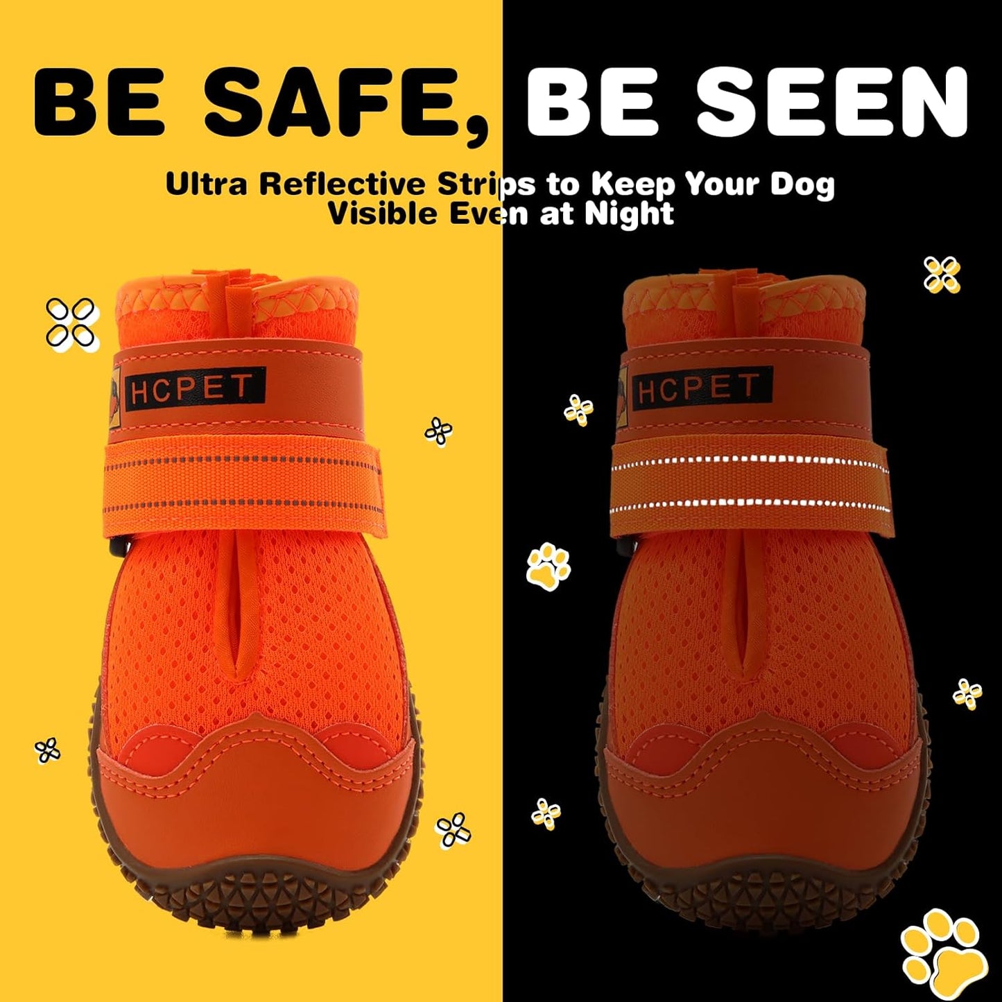 Hcpet Dog Shoes for Large Dogs, Breathable Dog Booties for Small Medium Dogs, Anti-Slip Dog Boots & Paw Protectors for Hot Pavement Winter Snow Hiking with Reflective Straps Orange Size 2