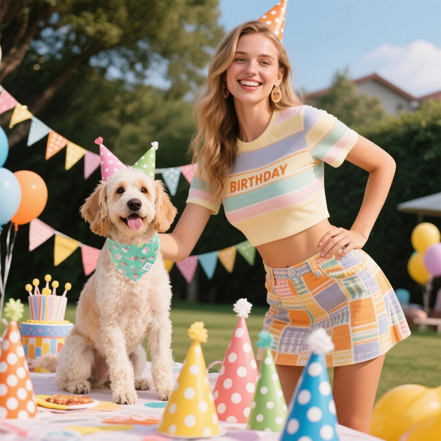 E-Clover Dog Birthday Cake Dog Bandanas White Green Scarf for Dogs Boy Girl Cute Costumes Accessories for Medium Large Dogs