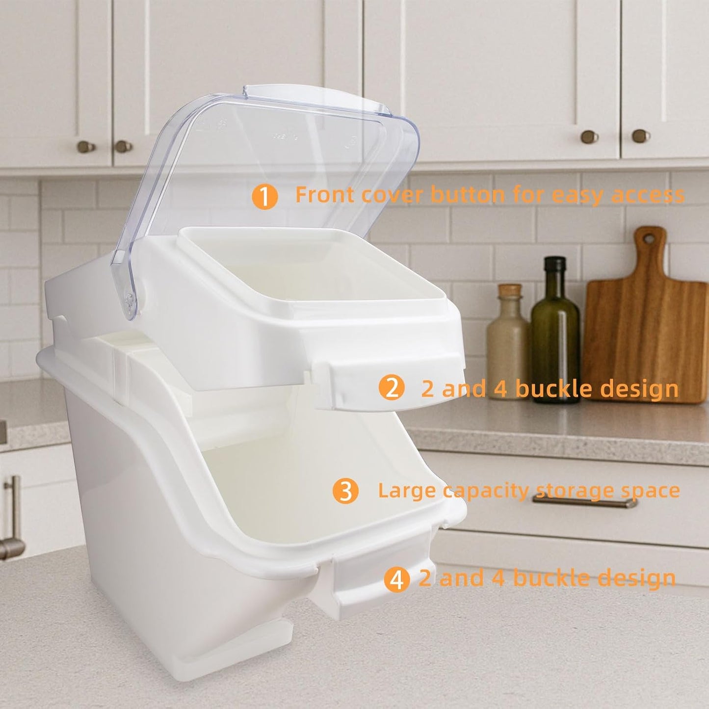 53LB Airtight Flour Storage Container With Scoop for Dry Food, Sugar, Baking Supplies,Rice.BPA Free Ingredient Storage Bin，Pet Food Storage Container Dog Cat Birds Food Bin (53 LB)