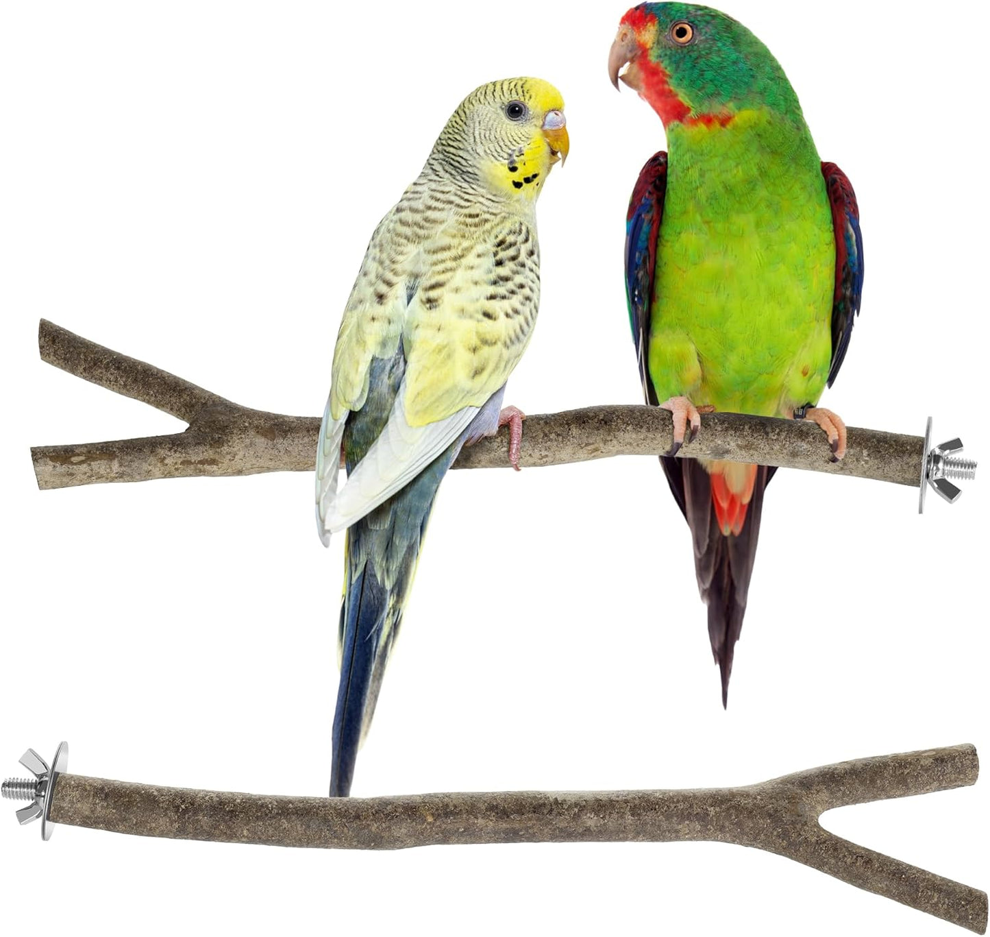 Niteangel Natural Wooden Perches for Bird Cages - Ideal for Cockatiels, Parakeets, Finches & Other Caged Birds (Natural Bark, 2 Pack)