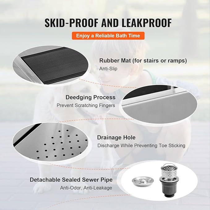 VEVOR 50" Pet Dog Bathing Station w/Stairs, Professional Stainless Steel Dog Grooming Tub w/Soap Box, Faucet,Rich Accessory, Dog Bathtub for Large,Medium,Small Pets, Washing Sink for Home Left