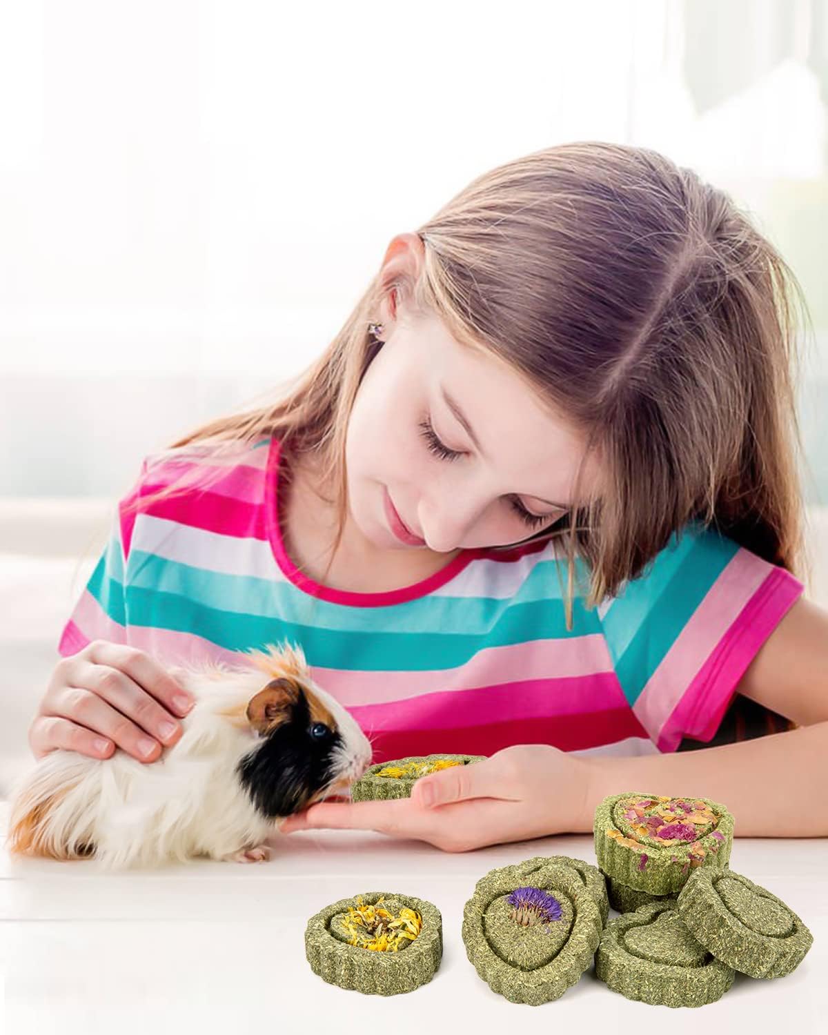 Sofier 12Pcs Timothy Hay Treats - Natural Chews for Teeth - Handmade Rabbit, Chinchilla, Gerbil, Rat, Hamster Toys - Bunny & Guinea Pig Toys