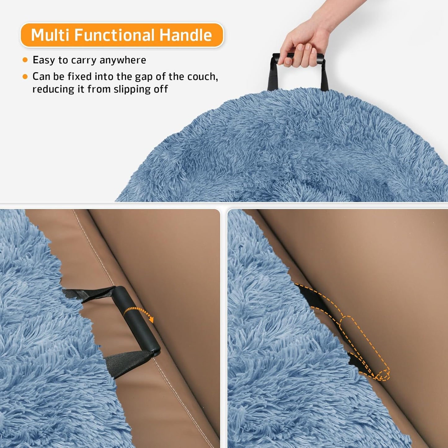 GGIB Calming Dog Bed Fluffy Plush Dog Mat for Furniture Protector with Removable Washable Cover for Large Medium Small Dogs and Cats (Extra Large (53x39.3x6), Navy)