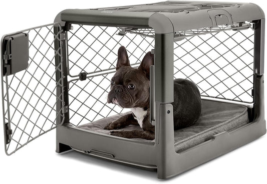 DIGGS Revol Collapsible Dog Crate with Wheels - Premium Portable Dog Crate - Safe, Stylish, and Convenient Indoor Kennel (Smoke, Small)