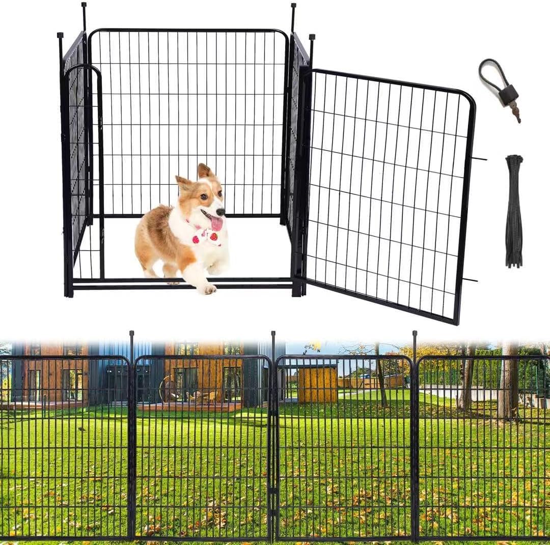 Tall Garden Fence and Borders,Wide Gate Low Threshold Fence Panels, 40in(H) 4 Panels Total 8.9 Ft(L) Animal Barrier Fence, Heavy Metal Dog Fence Outdoor for Yard
