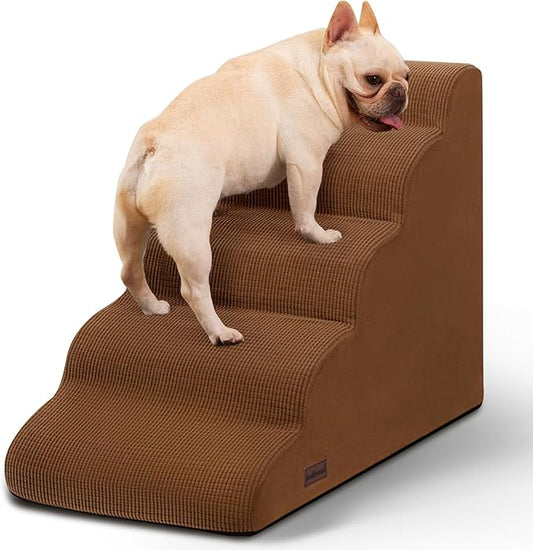 5-Step Dog Stairs and Ramp for High Bed,Non-Slip Sturdy Pet Steps for Small Dogs and Cats,22.2" H,Brown