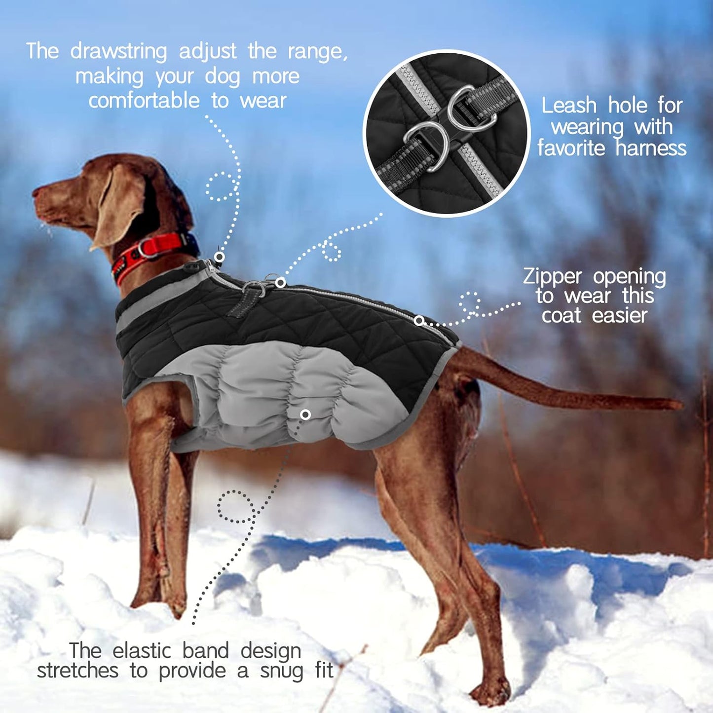 FUAMEY Dog Coat for Small Dogs,Waterproof Dog Winter Jacket with Harness Built in Puppy Cold Weather Coats Reflective Pet Vest with Zipper Warm Fleece Dogs Snowsuit Windproof Black S