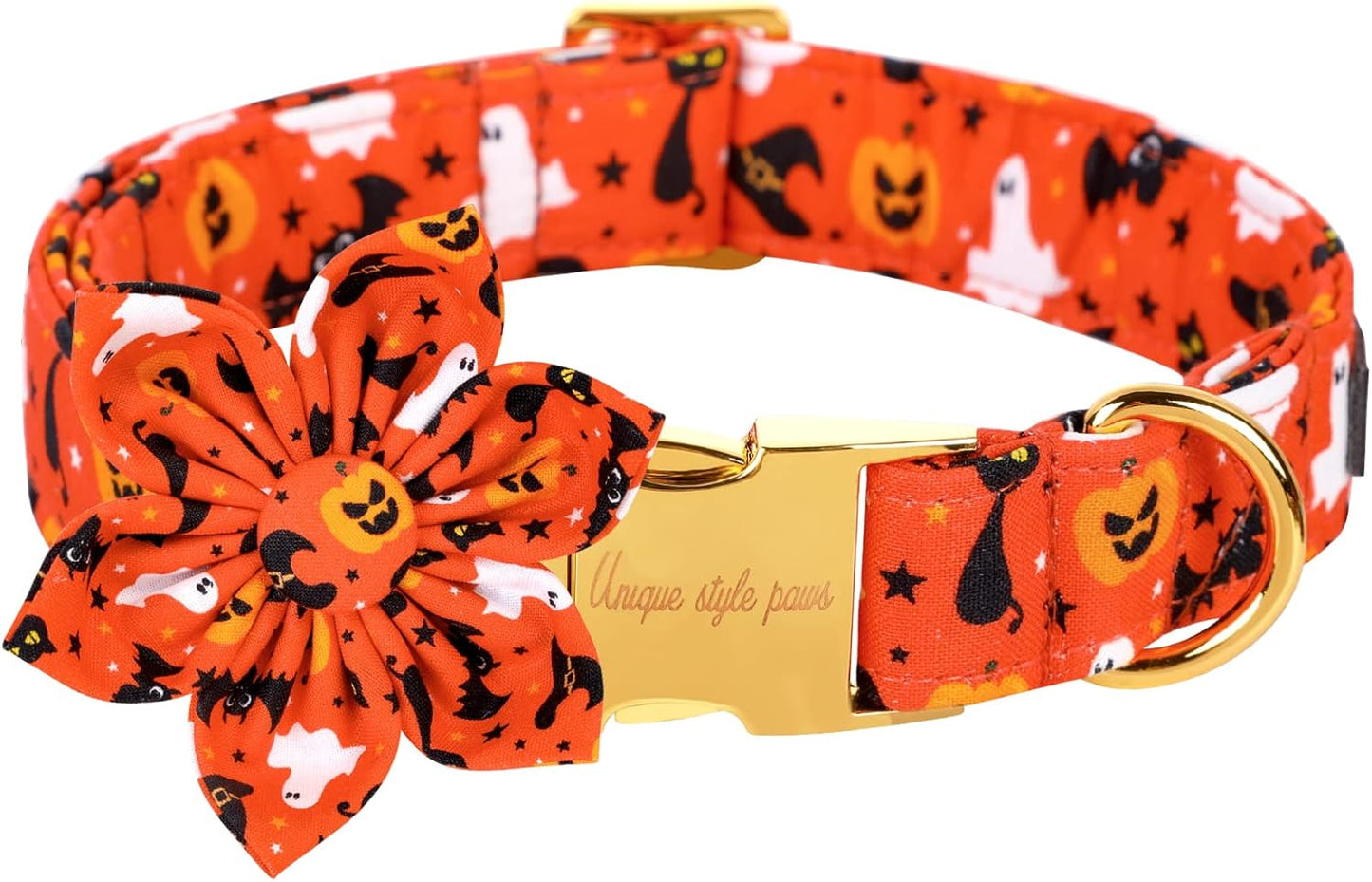 Unique style paws Halloween Dog Collar with Flower Tie Cotton Adjustable Puppy Collar for Small Medium Large Dogs-XL