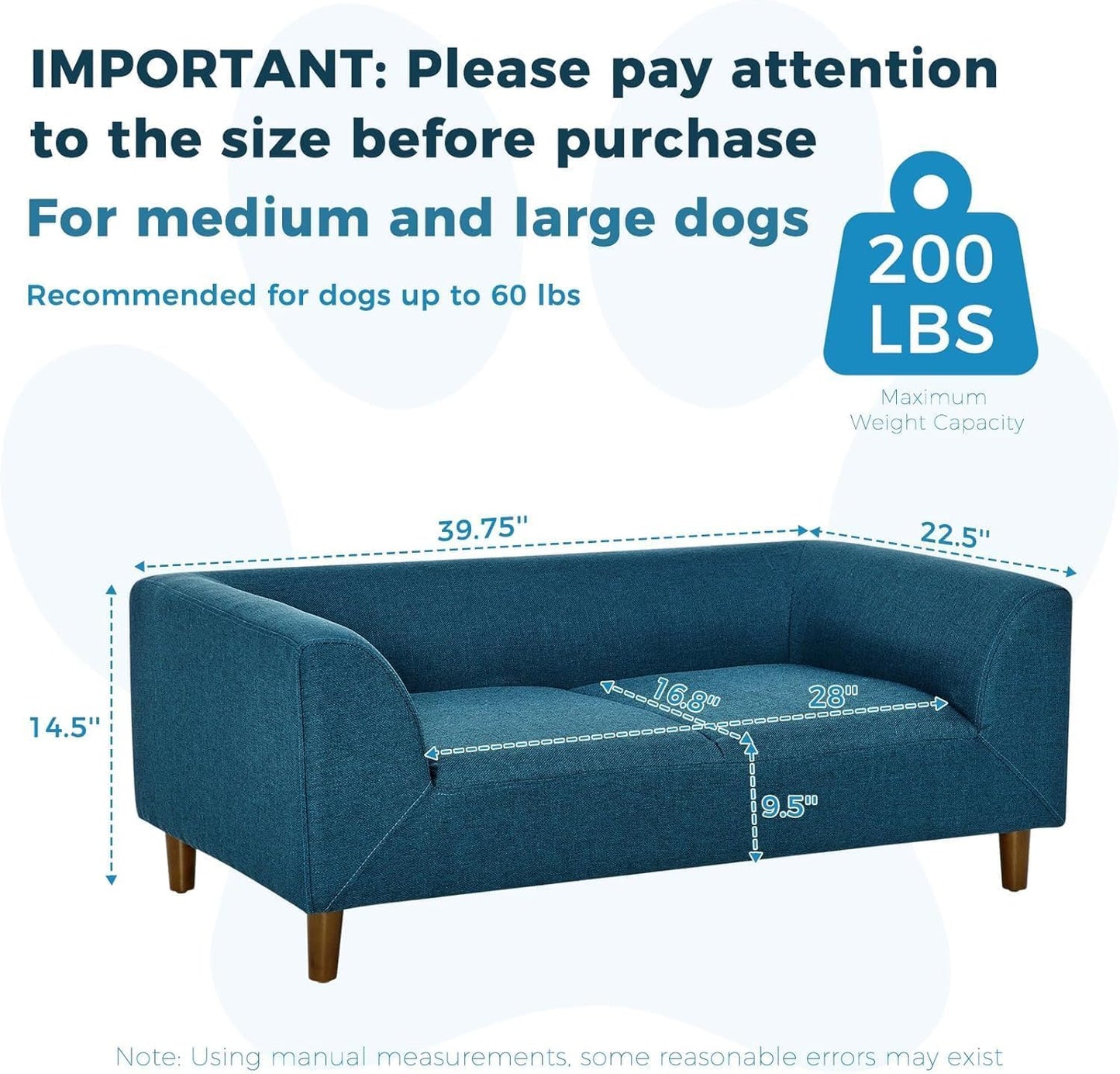 Dog Sofa Couch for Medium to Large Dogs, Memory Foam Dog Sofa Bed, Modern Elevated Pet Couch Bed with Wooden Legs, Light Grey